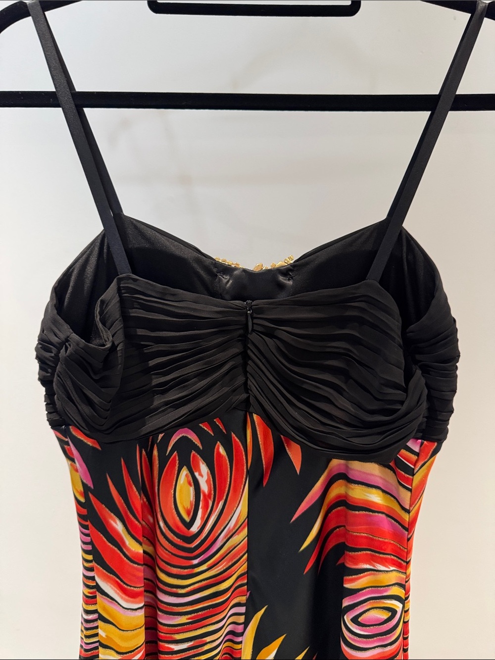 Black Spaghetti-Strap Maxi Dress with Pink & Gold Swirl Print - Picture 5 of 7